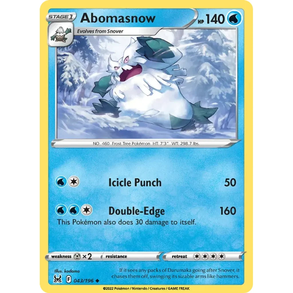 Abomasnow 043/196 Uncommon Lost Origin Pokemon Reverse Holo Lightly Played (LP) przód