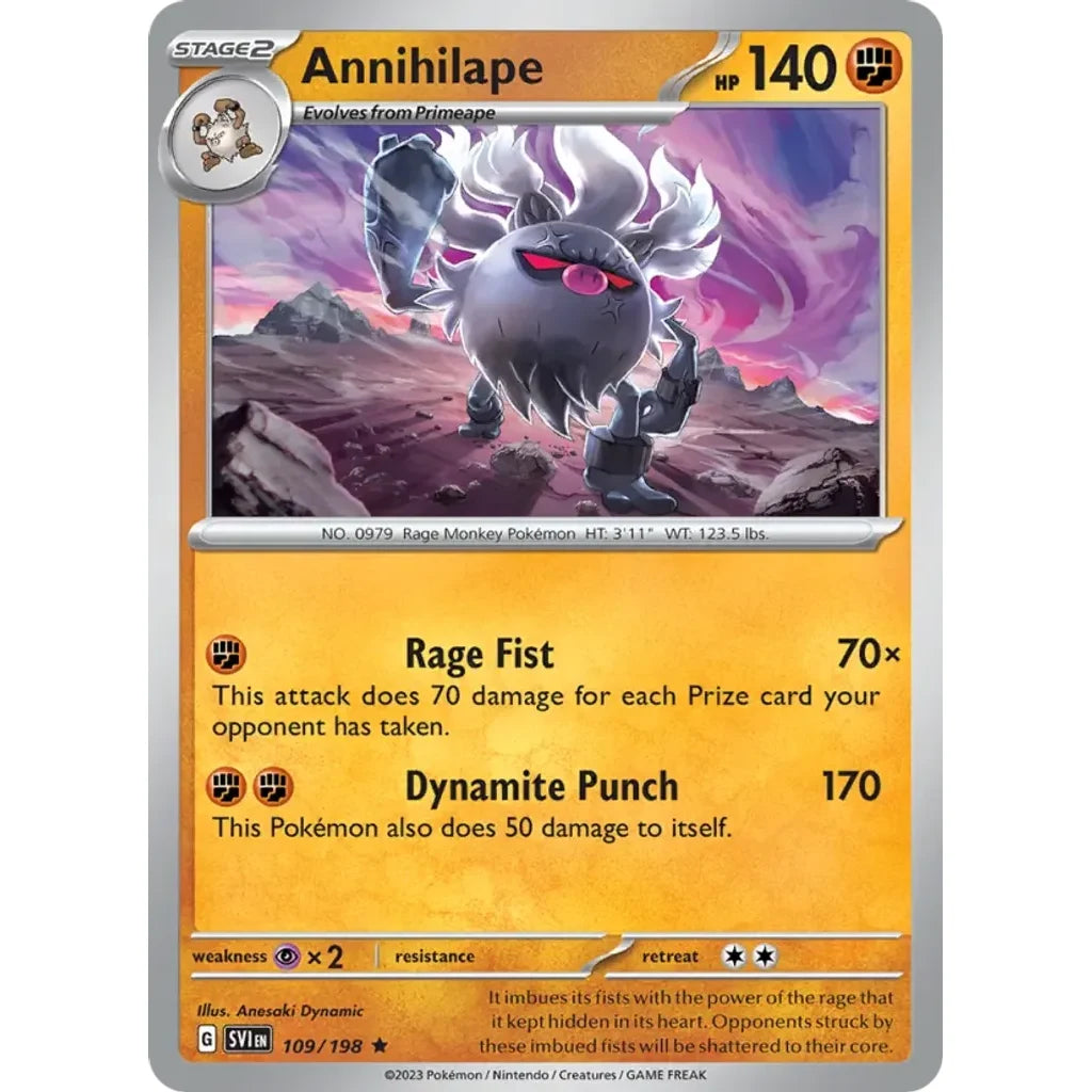 Annihilape 109/198 Rare Scarlet &amp; Violet Pokemon Reverse Holo Lightly Played (LP) przód