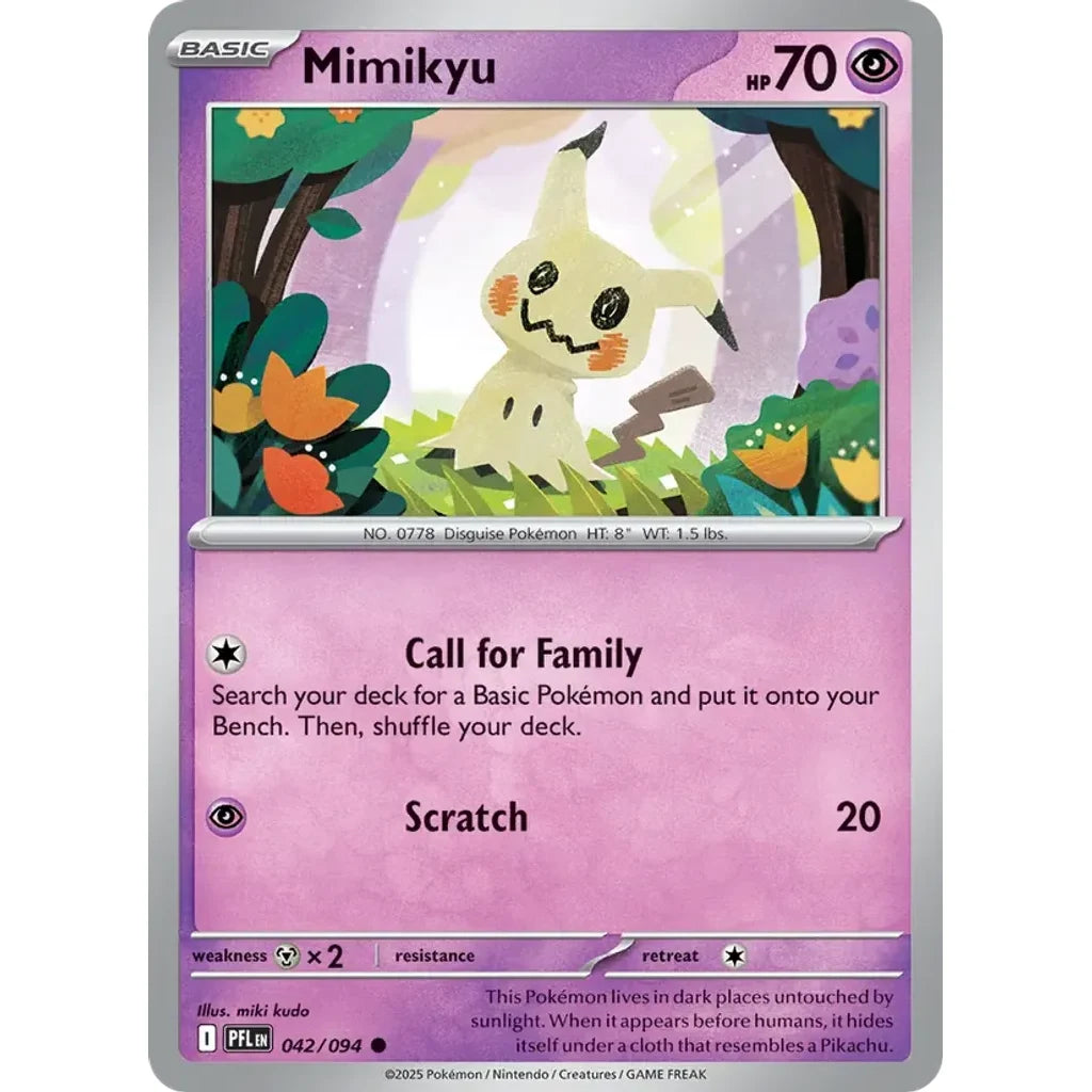 Mimikyu 042/094 Common Phantasmal Flames Pokemon Near Mint (NM) przód