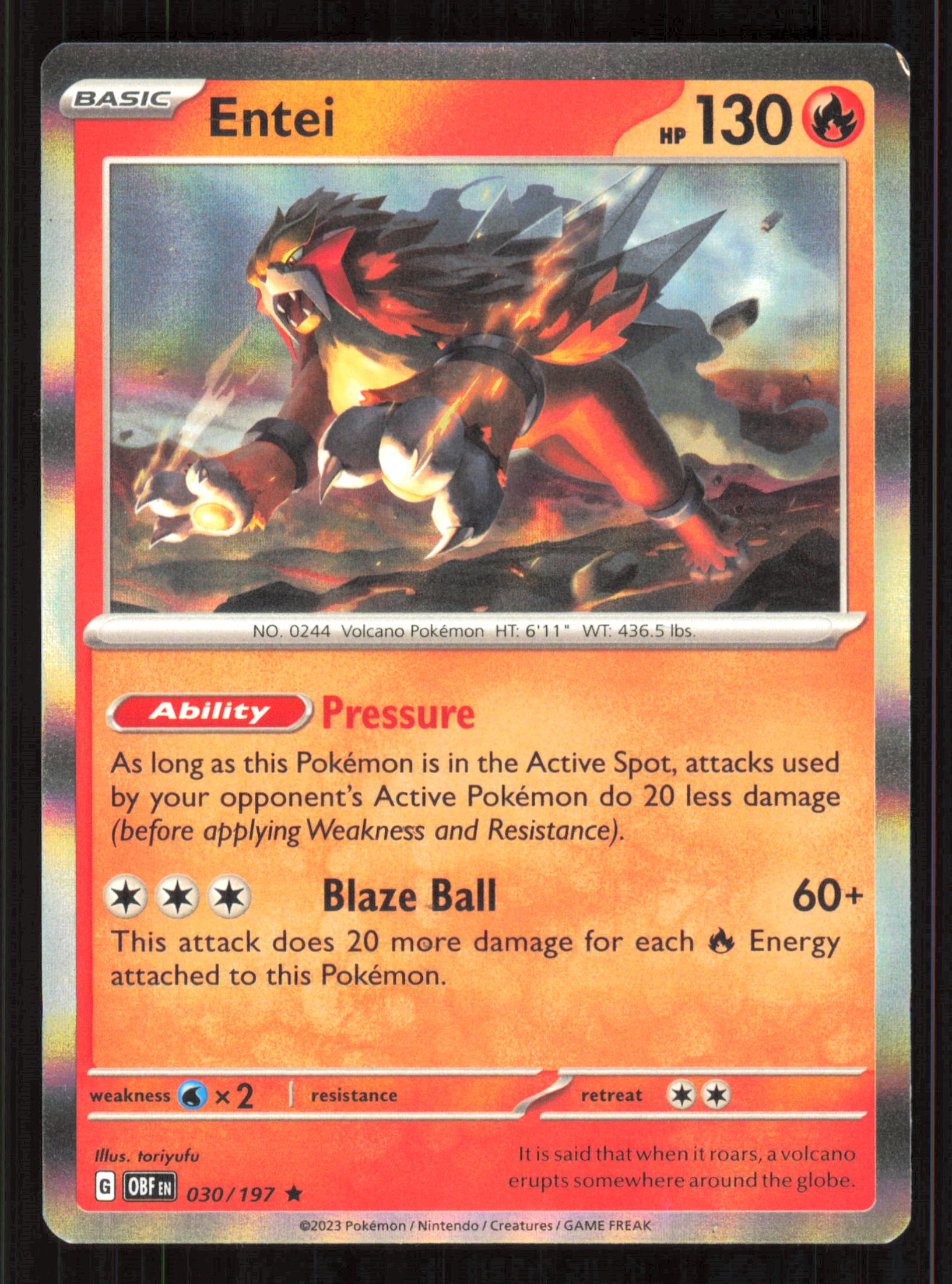 Entei Rare SV03: Obsidian Flames 030/197 Near Mint (NM) przód