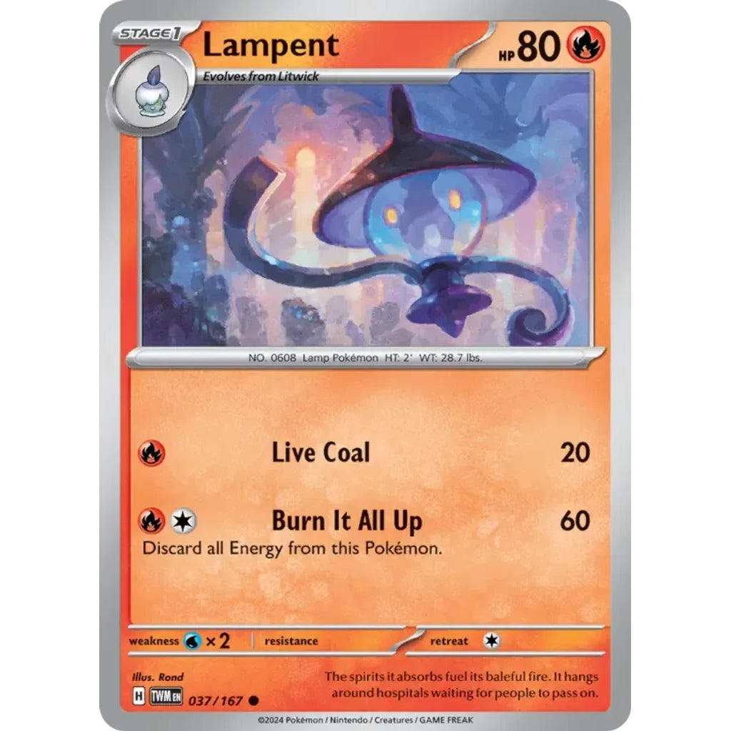 Lampent 037/167 Common Twilight Masquerade Pokemon Near Mint (NM) przód