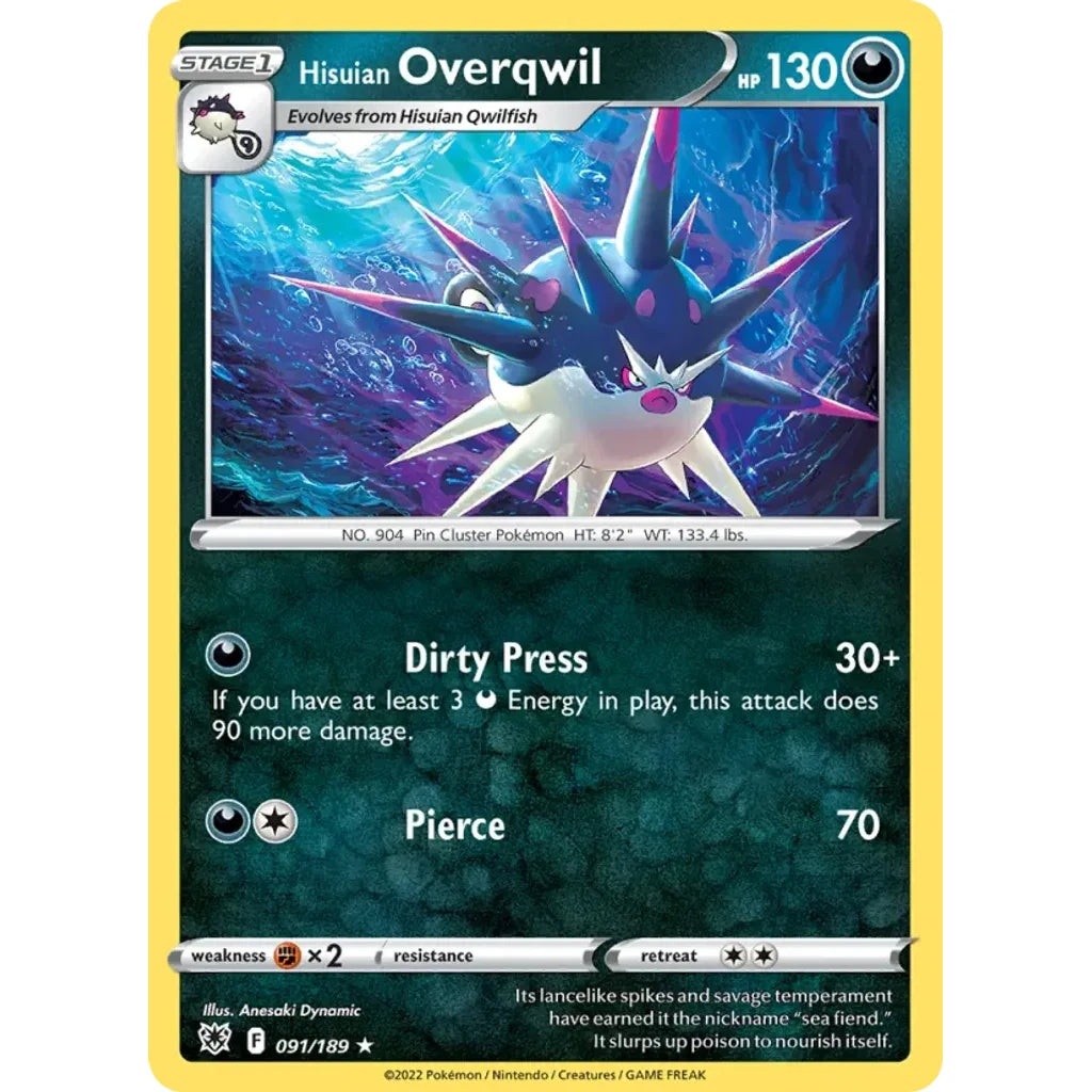 Hisuian Overqwil 091/189 Rare Astral Radiance Pokemon Near Mint (NM) przód