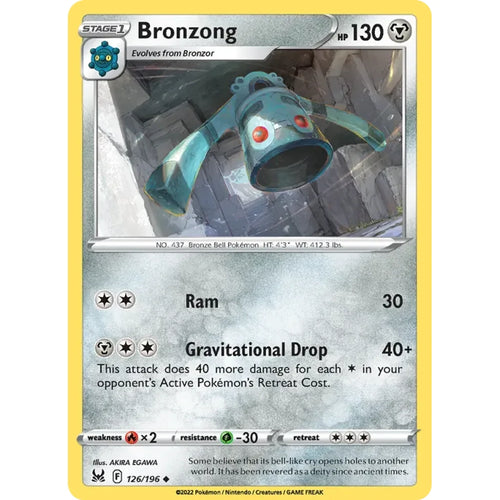 Bronzong 126/196 Uncommon Lost Origin Pokemon Near Mint (NM) przód