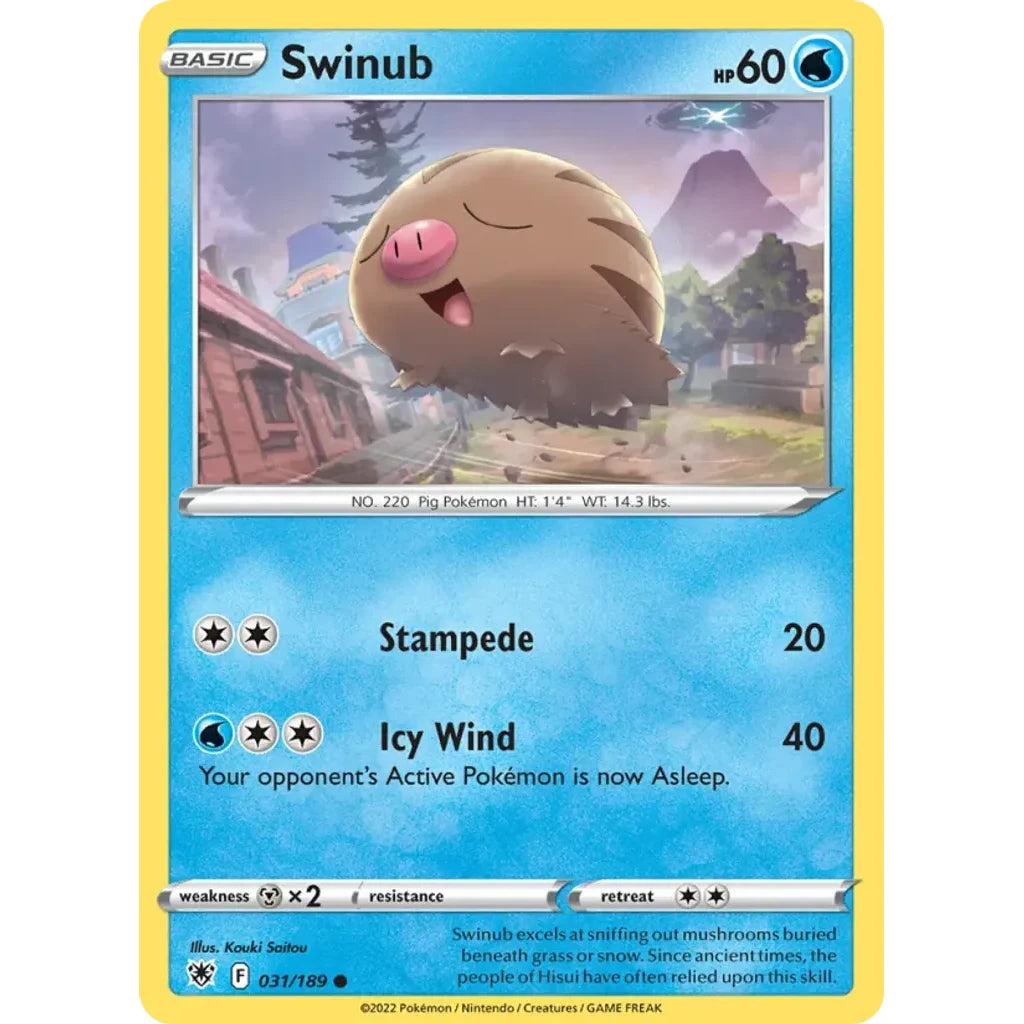 Swinub 031/189 Common Astral Radiance Pokemon Near Mint (NM) przód