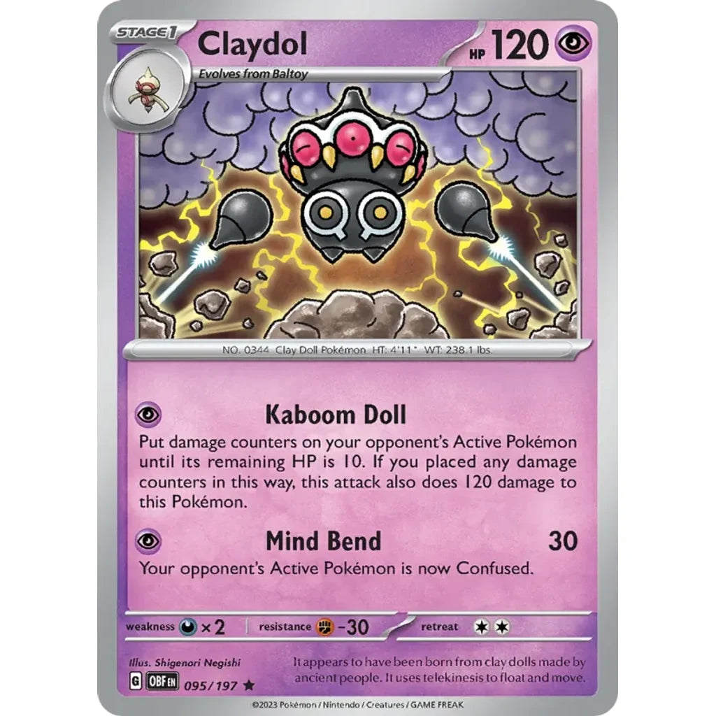 Claydol 095/197 Rare Obsidian Flames Pokemon Holo Lightly Played (LP) przód