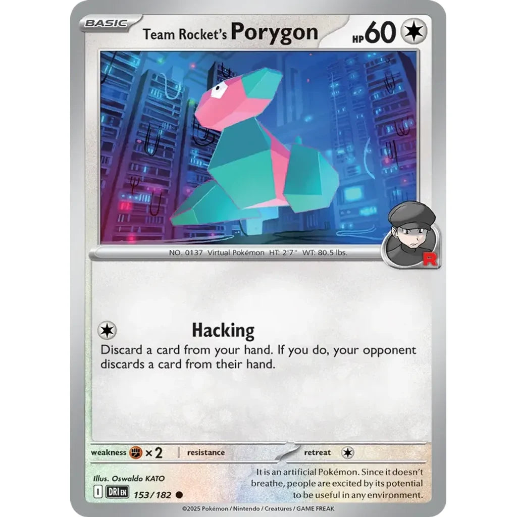 Team Rocket's Porygon 153/182 Common Destined Rivals Pokemon Lightly Played (LP) przód
