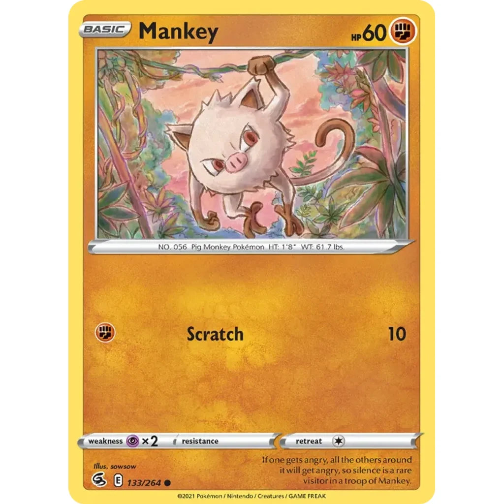 Mankey 133/264 Common Fusion Strike Pokemon Near Mint (NM) przód
