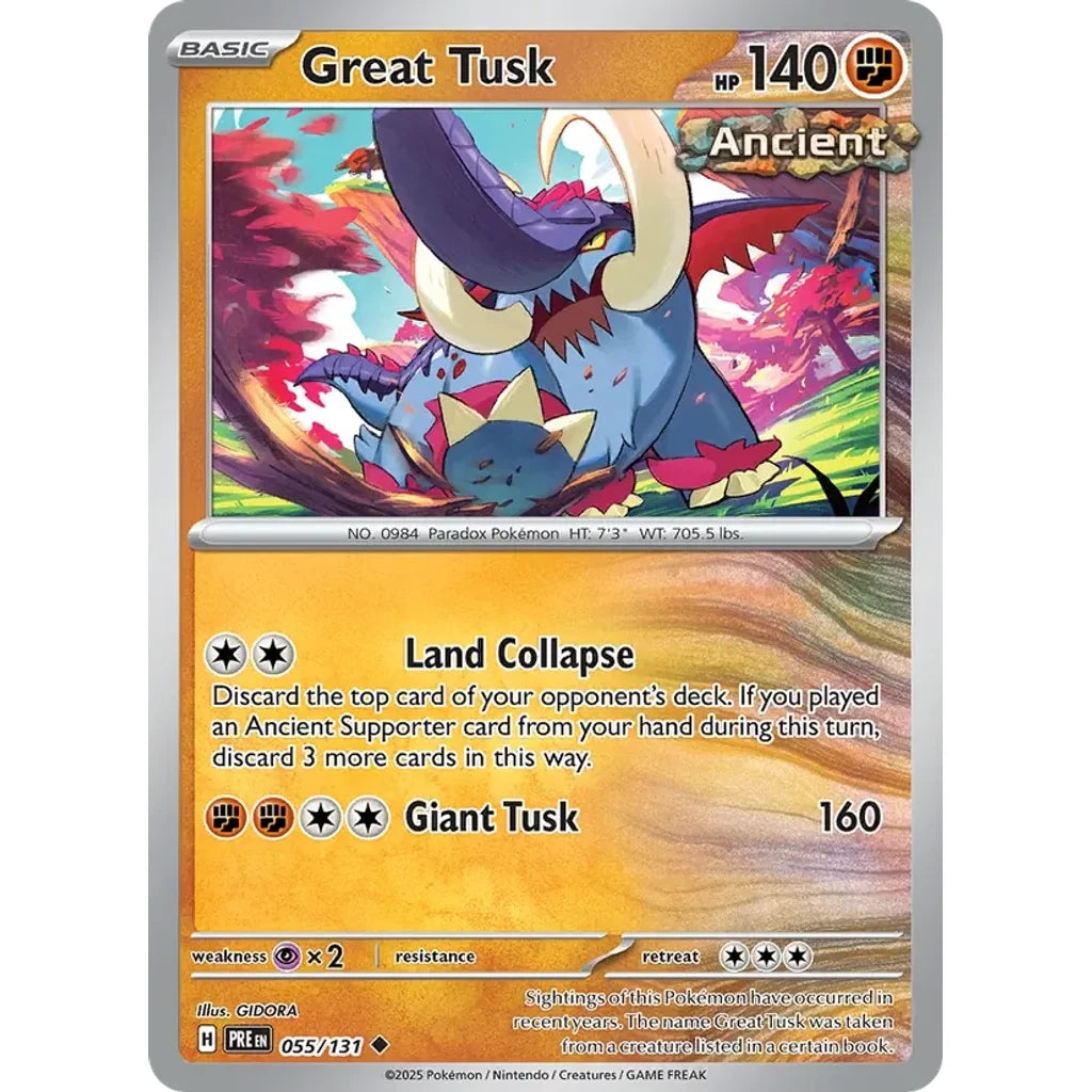 Great Tusk 055/131 Uncommon Prismatic Evolutions Pokemon Lightly Played (LP) przód