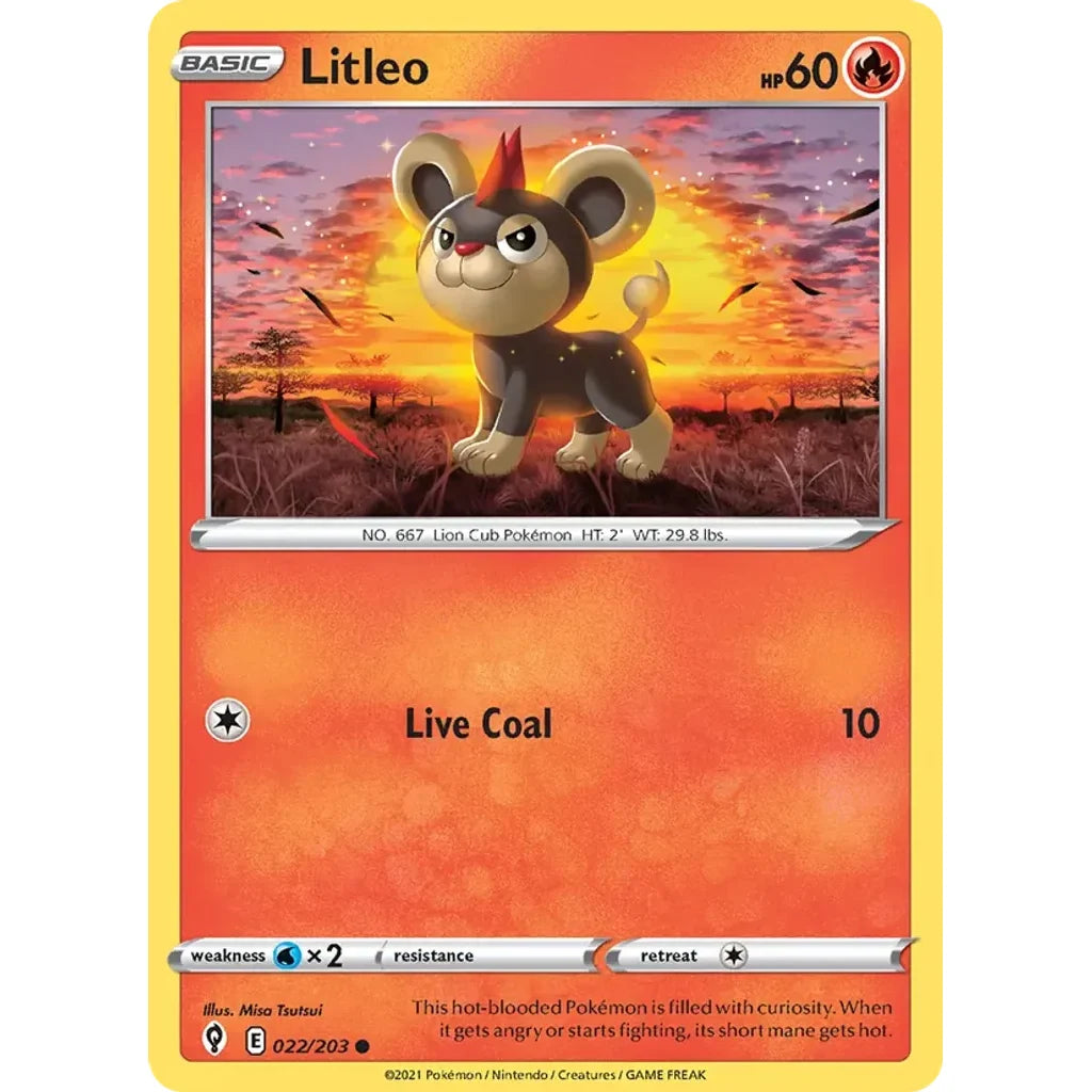 Litleo 022/203 Common Evolving Skies Pokemon Lightly Played (LP) przód