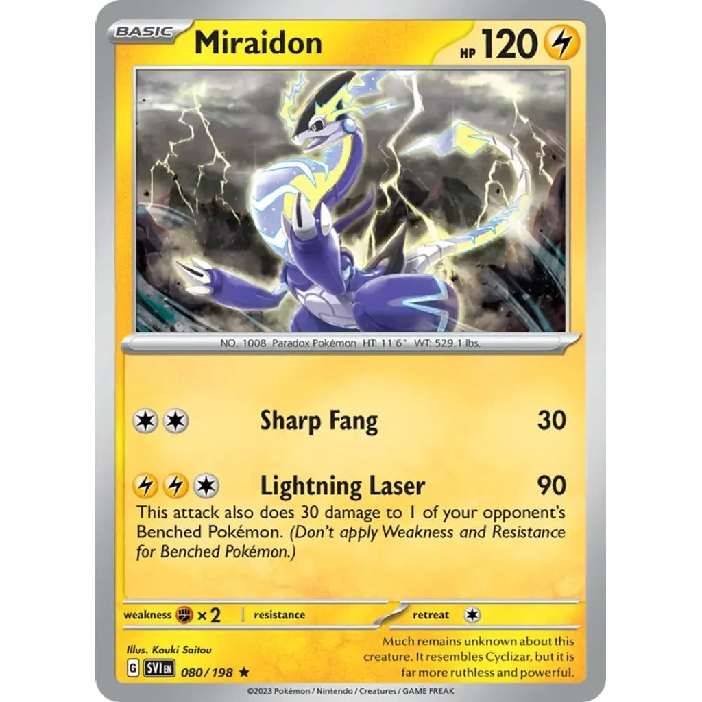 Miraidon 080/198 Rare Scarlet &amp; Violet Pokemon Reverse Holo Lightly Played (LP) przód