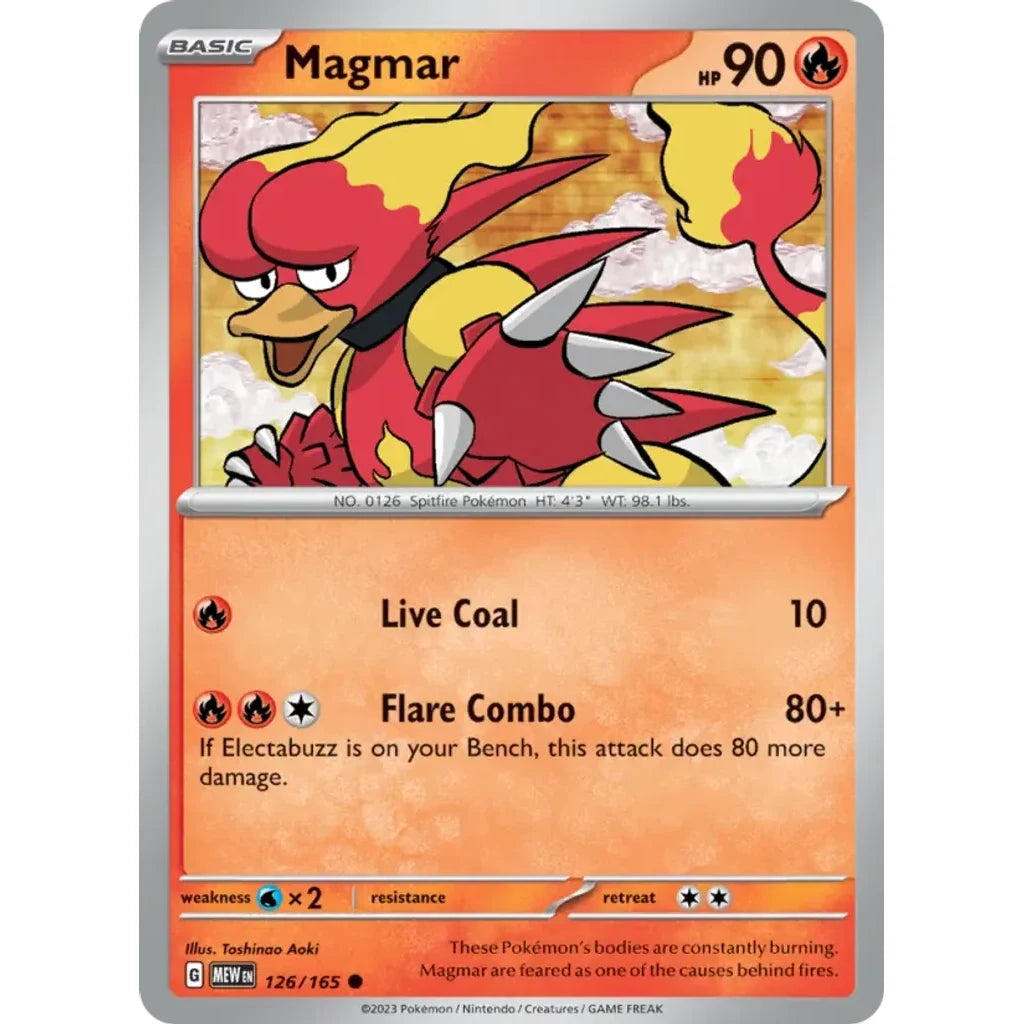 Magmar 126/165 Common 151 Pokemon Reverse Holo Near Mint (NM) przód