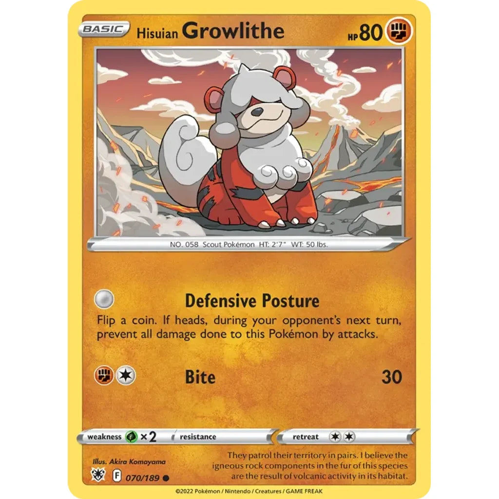 Hisuian Growlithe 070/189 Common Astral Radiance Pokemon Lightly Played (LP) przód