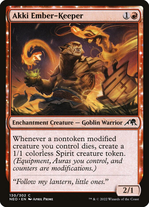 Akki Ember-Keeper 130 Common Kamigawa: Neon Dynasty Magic: The Gathering Near Mint (NM) przód