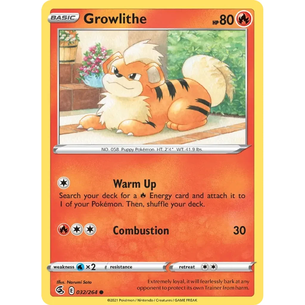 Growlithe 032/264 Common Fusion Strike Pokemon Lightly Played (LP) przód