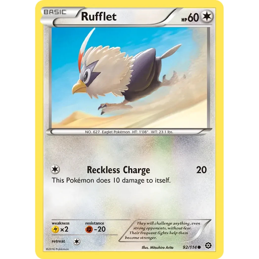Rufflet 92/114 Common Steam Siege Pokemon Reverse Holo Near Mint (NM) przód