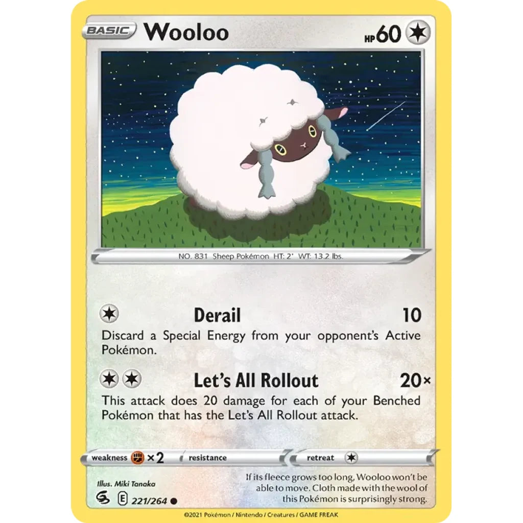 Wooloo 221/264 Common Fusion Strike Pokemon Reverse Holo Lightly Played (LP) przód