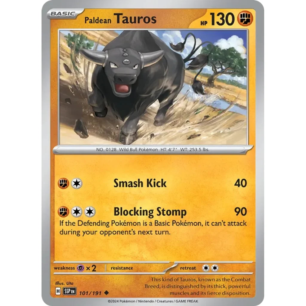Paldean Tauros 101/191 Uncommon Surging Sparks Pokemon Lightly Played (LP) przód