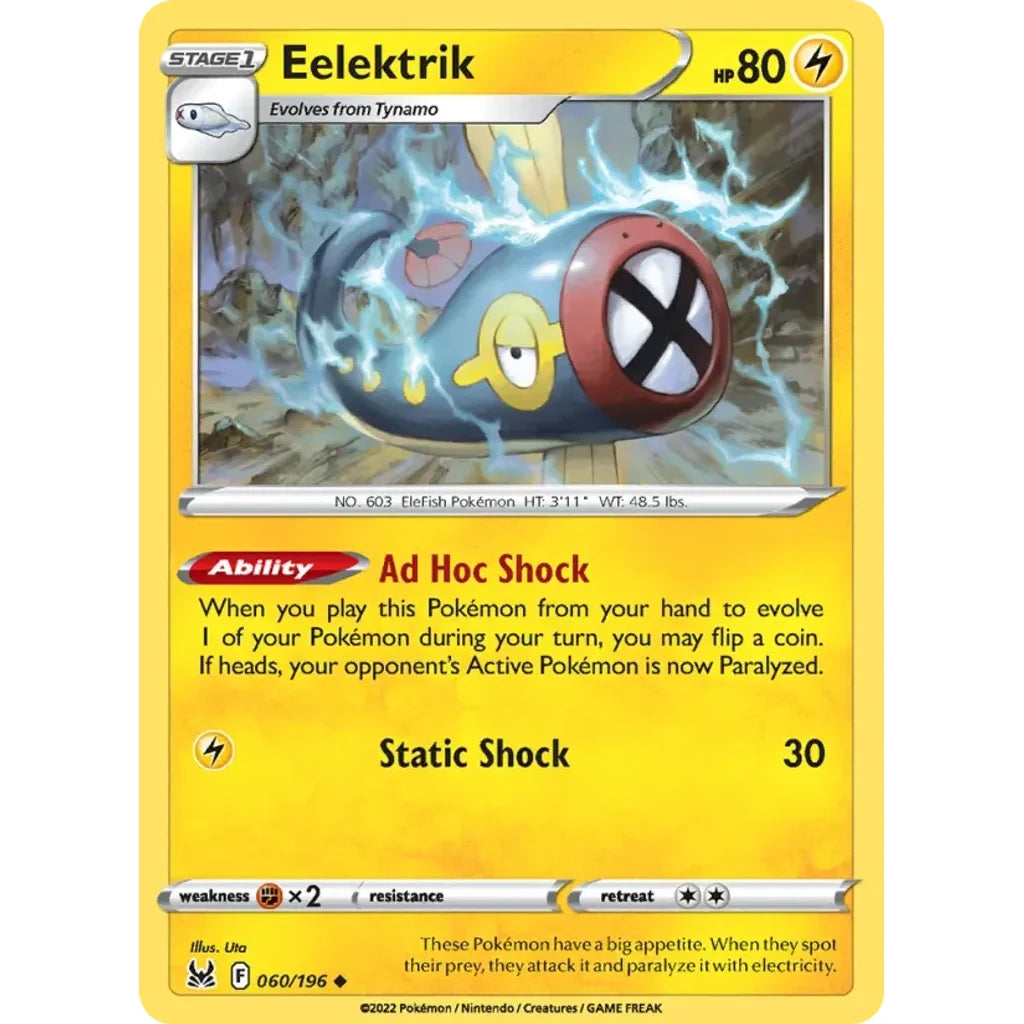 Eelektrik 060/196 Uncommon Lost Origin Pokemon Near Mint (NM) przód