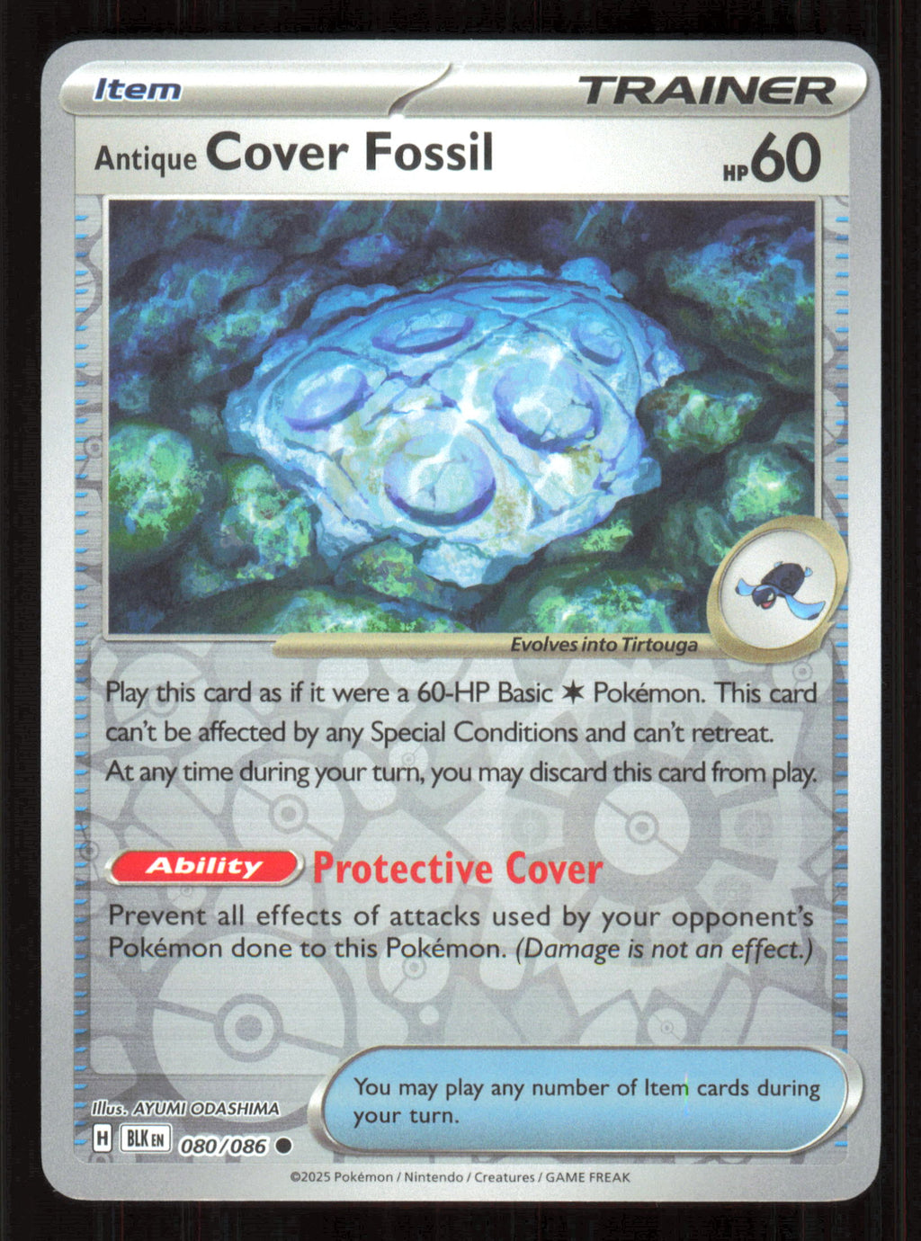 Antique Cover Fossil Common SV: Black Bolt 080/086 Near Mint (NM) — przód