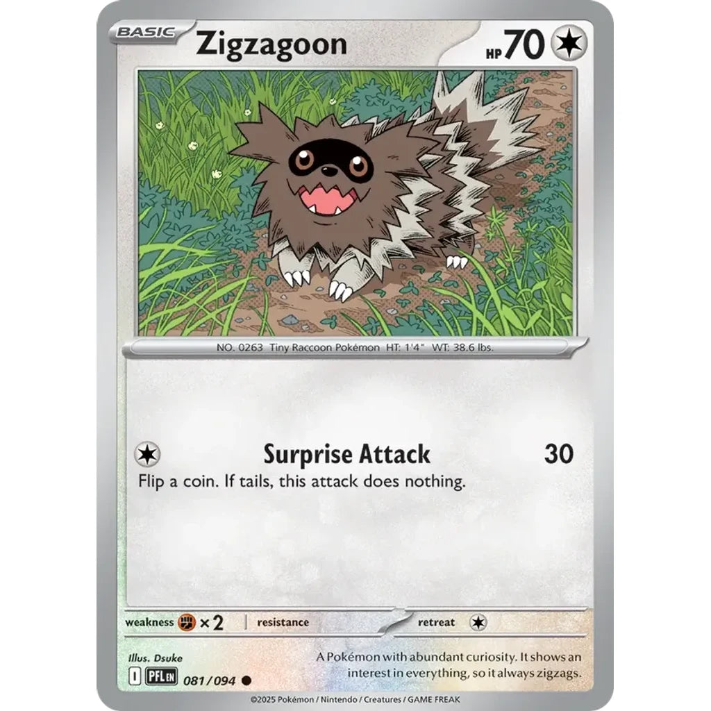Zigzagoon 081/094 Common Phantasmal Flames Pokemon Near Mint (NM) przód
