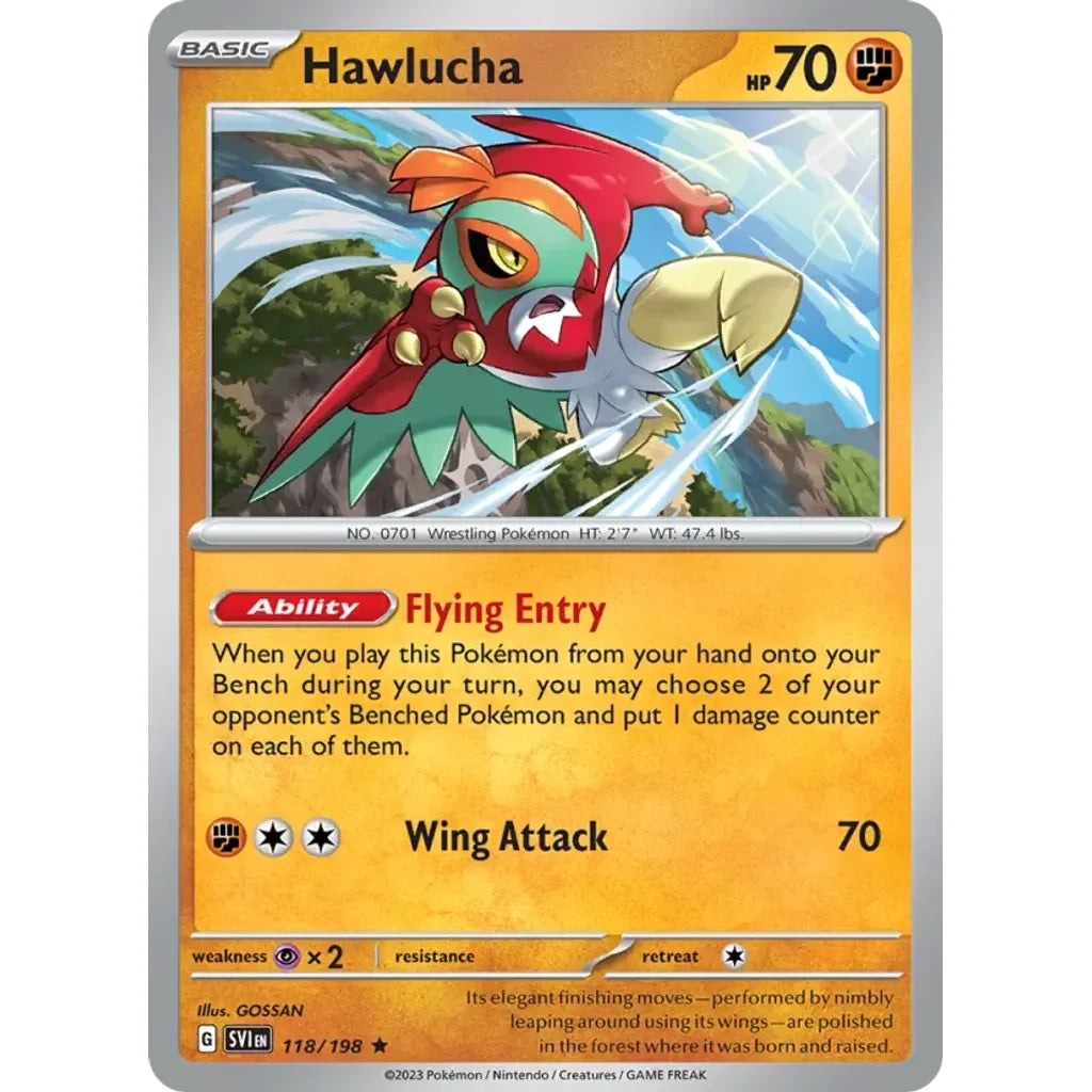Hawlucha 118/198 Rare Scarlet &amp; Violet Pokemon Holo Lightly Played (LP) przód