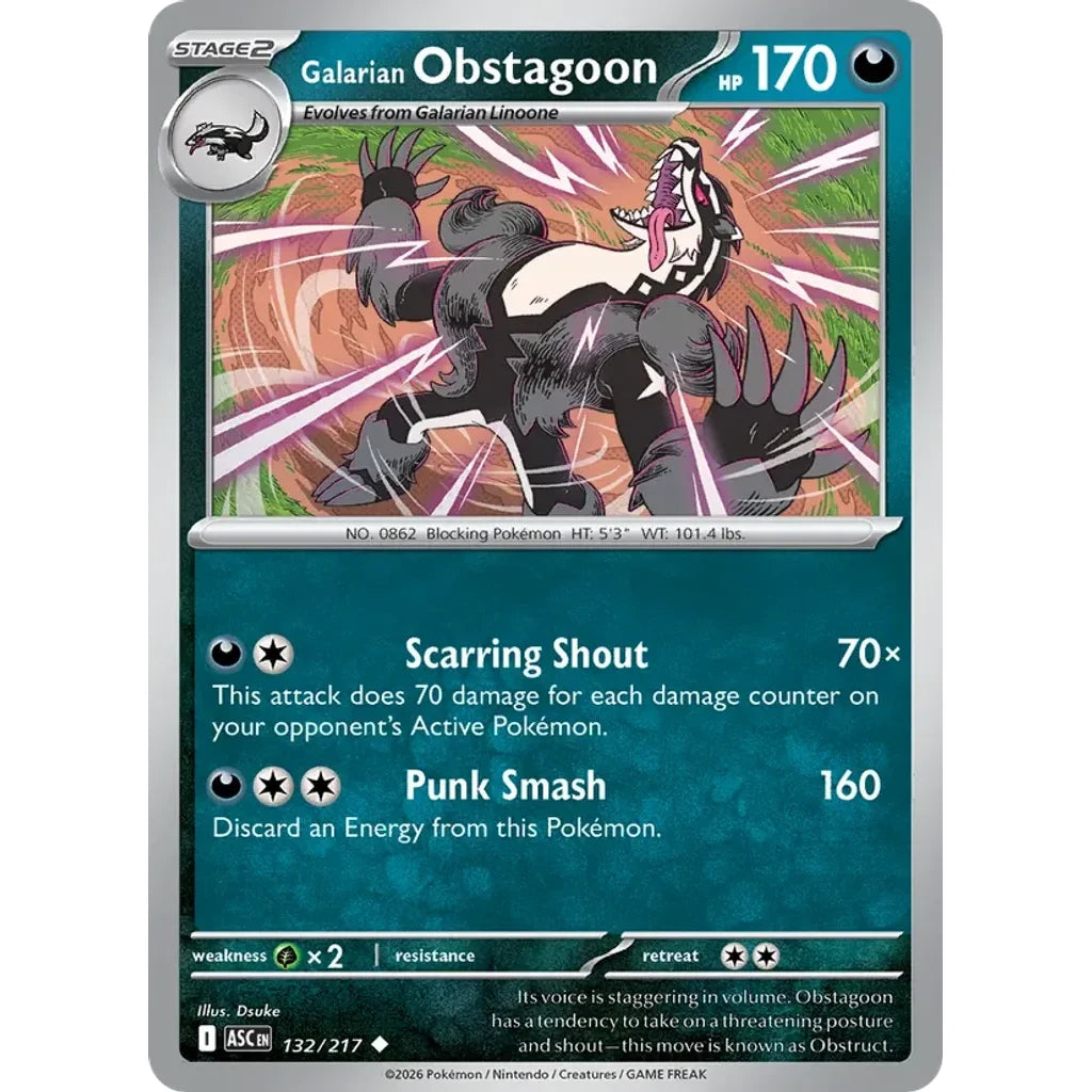 Galarian Obstagoon - 132/217 (Energy Symbol Pattern) 132/217 ME: Ascended Heroes Pokemon Reverse Holo Near Mint (NM) przód