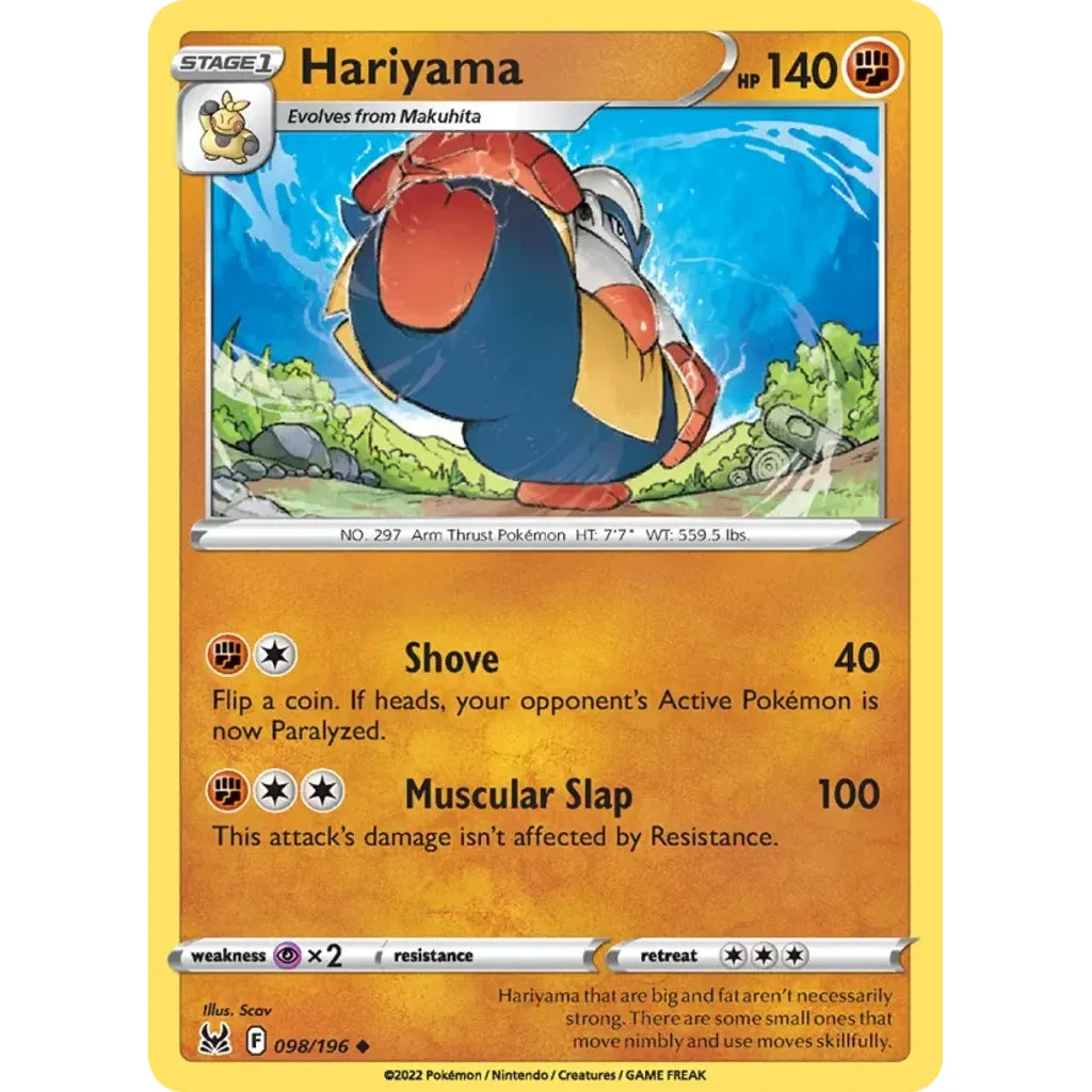 Hariyama 098/196 Uncommon Lost Origin Pokemon Near Mint (NM) przód