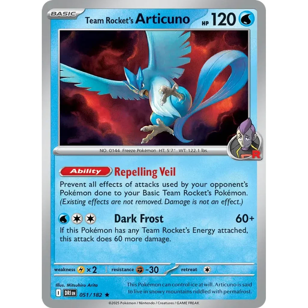Team Rocket's Articuno 051/182 Rare Destined Rivals Pokemon Holo Near Mint (NM) przód