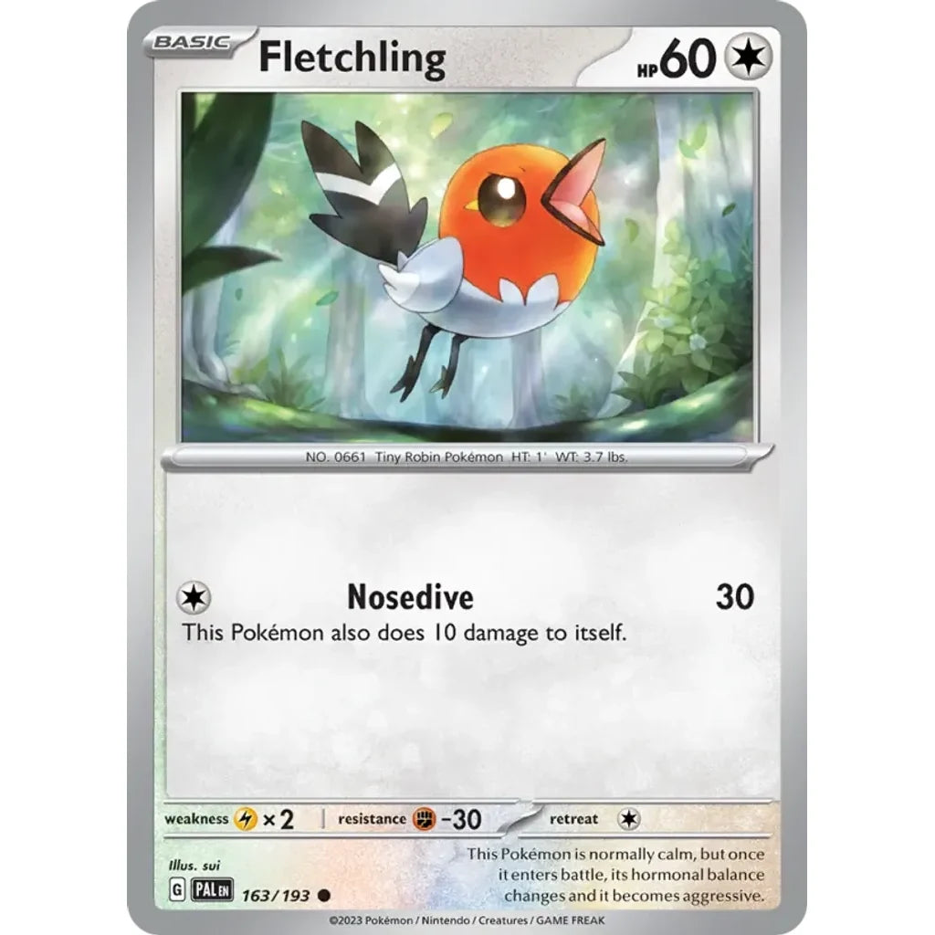 Fletchling 163/193 Common Paldea Evolved Pokemon Lightly Played (LP) przód