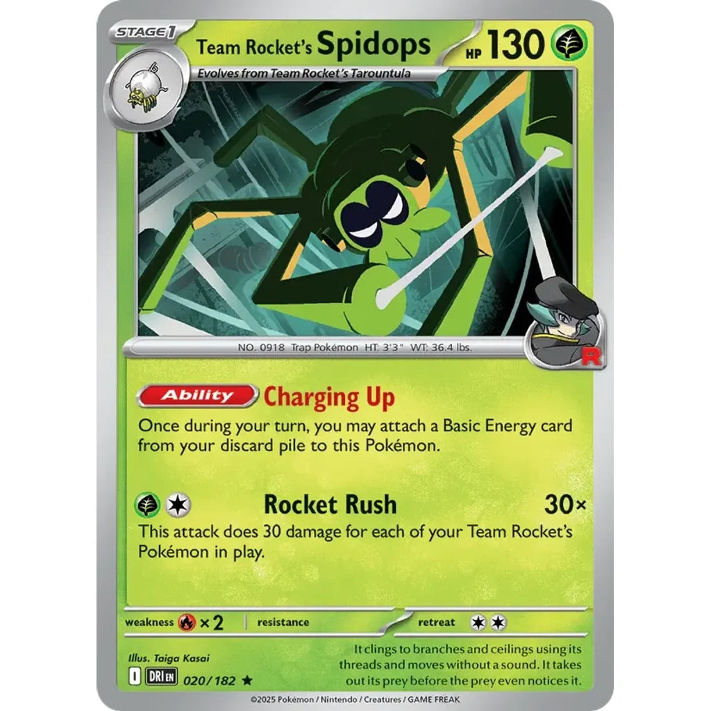 Team Rocket's Spidops 020/182 Rare Destined Rivals Pokemon Holo Near Mint (NM) przód