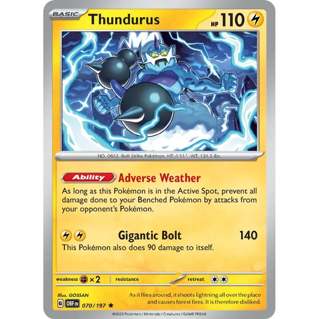 Thundurus 070/197 Rare Obsidian Flames Pokemon Holo Near Mint (NM) przód