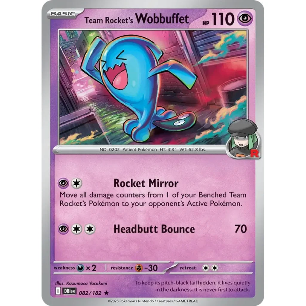 Team Rocket's Wobbuffet 082/182 Rare Destined Rivals Pokemon Holo Near Mint (NM) przód