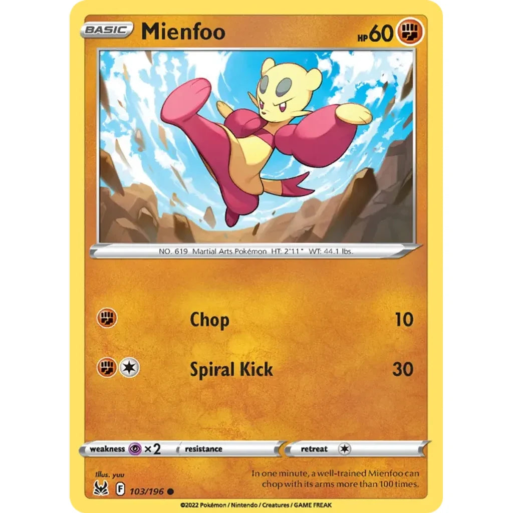 Mienfoo 103/196 Common Lost Origin Pokemon Lightly Played (LP) przód