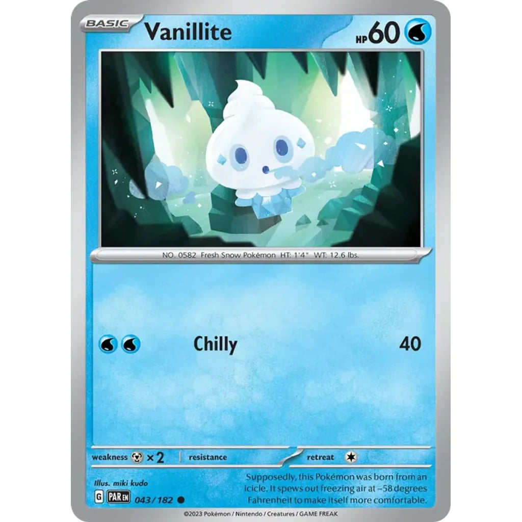Vanillite 043/182 Common Paradox Rift Pokemon Reverse Holo Lightly Played (LP) przód