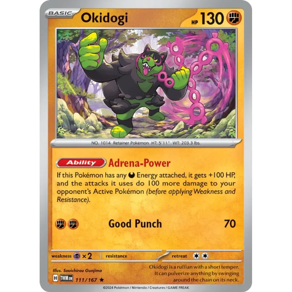 Okidogi 111/167 Rare Twilight Masquerade Pokemon Holo Near Mint (NM) przód