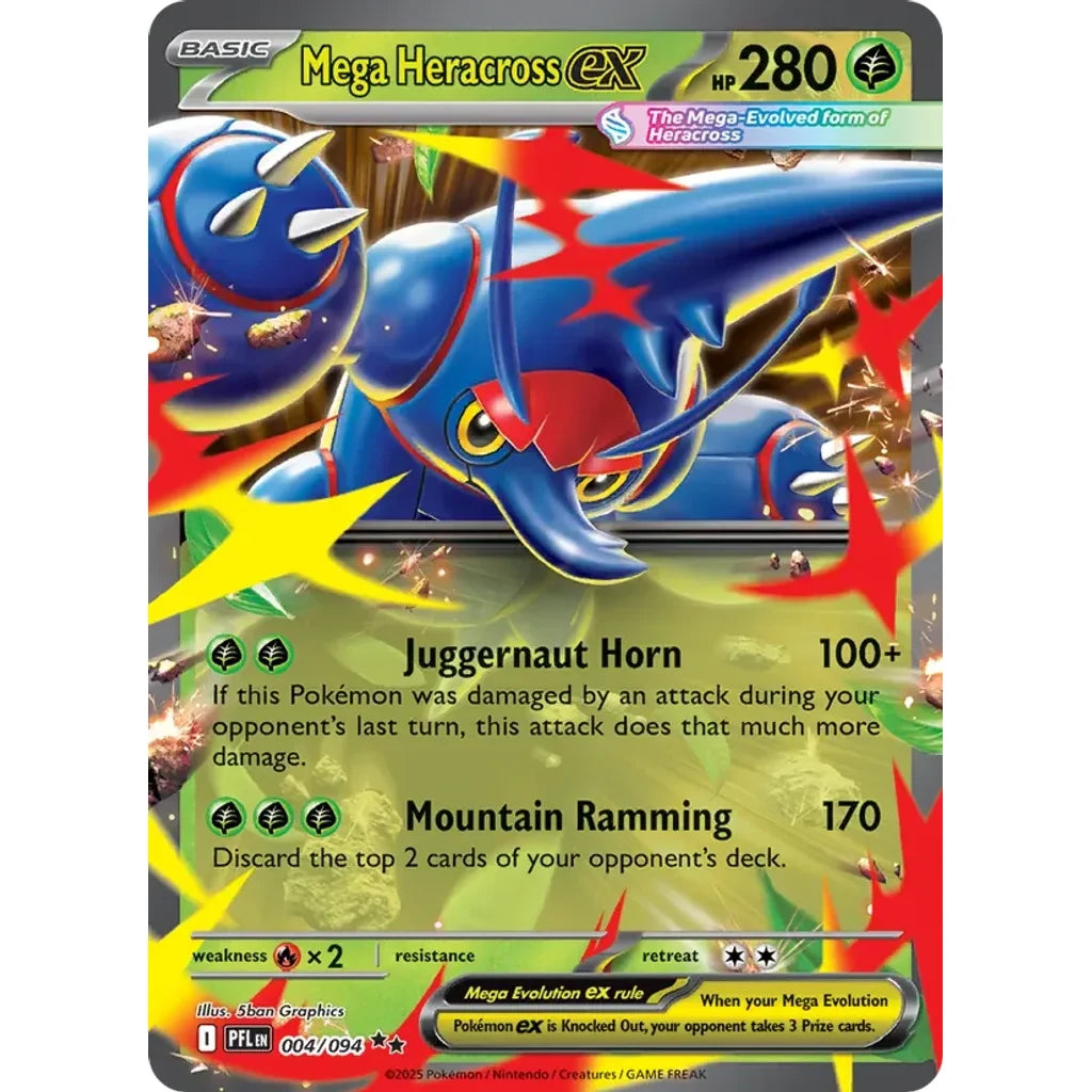 Mega Heracross ex 004/094 Double Rare Phantasmal Flames Pokemon Holo Near Mint (NM) przód