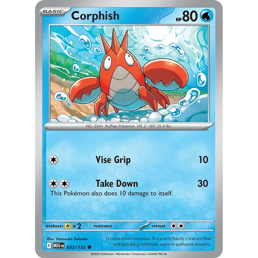 Corphish 033/132 Common Mega Evolution Pokemon Reverse Holo Near Mint (NM) przód