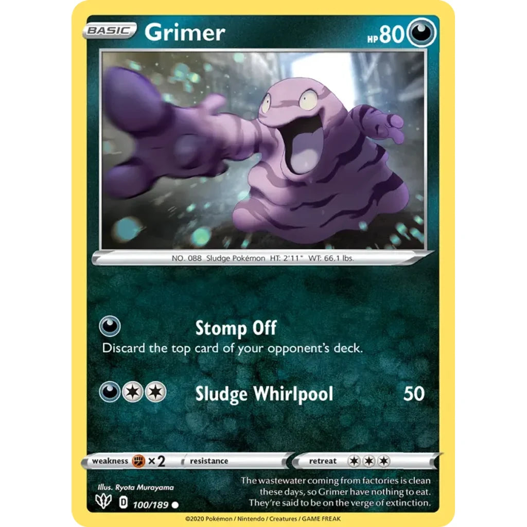 Grimer 100/189 Common Darkness Ablaze Pokemon Near Mint (NM) przód