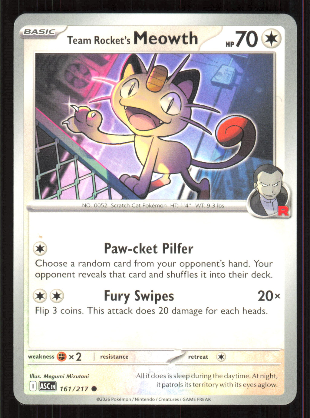 Team Rocket's Meowth Common ME: Ascended Heroes 161/217 Near Mint (NM) przód