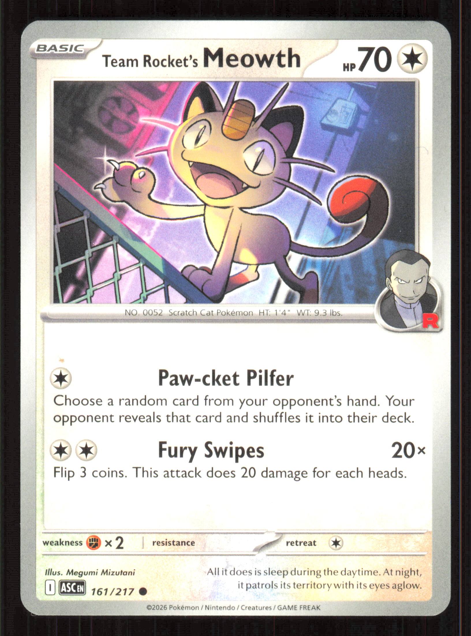 Team Rocket's Meowth Common ME: Ascended Heroes 161/217 Near Mint (NM) — przód