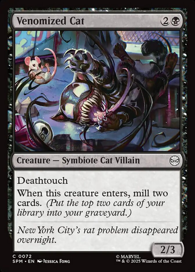 Venomized Cat 72 Common Marvel's Spider-Man Magic: The Gathering Near Mint (NM) przód