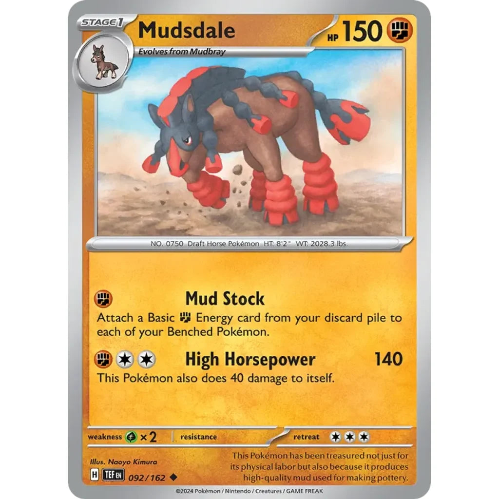 Mudsdale 092/162 Uncommon Temporal Forces Pokemon Lightly Played (LP) przód