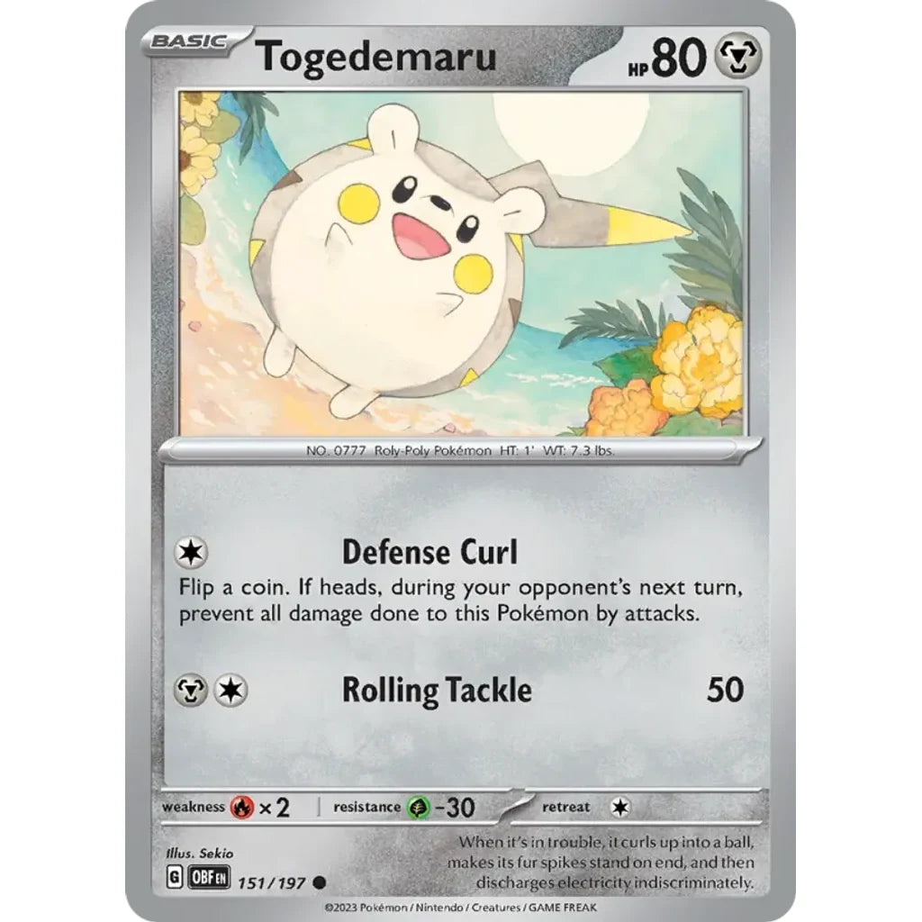 Togedemaru 151/197 Common Obsidian Flames Pokemon Lightly Played (LP) przód