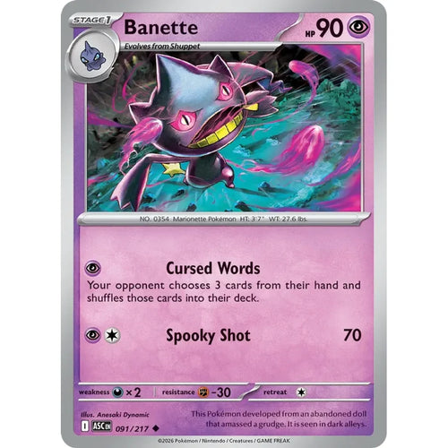 Banette - 091/217 (Dusk Ball) 091/217 Holo ME: Ascended Heroes Pokemon Reverse Holo Near Mint (NM) przód