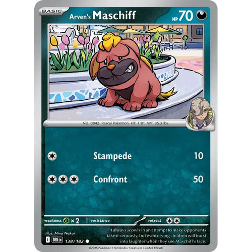 Arven's Maschiff 138/182 Common Destined Rivals Pokemon Near Mint (NM) przód
