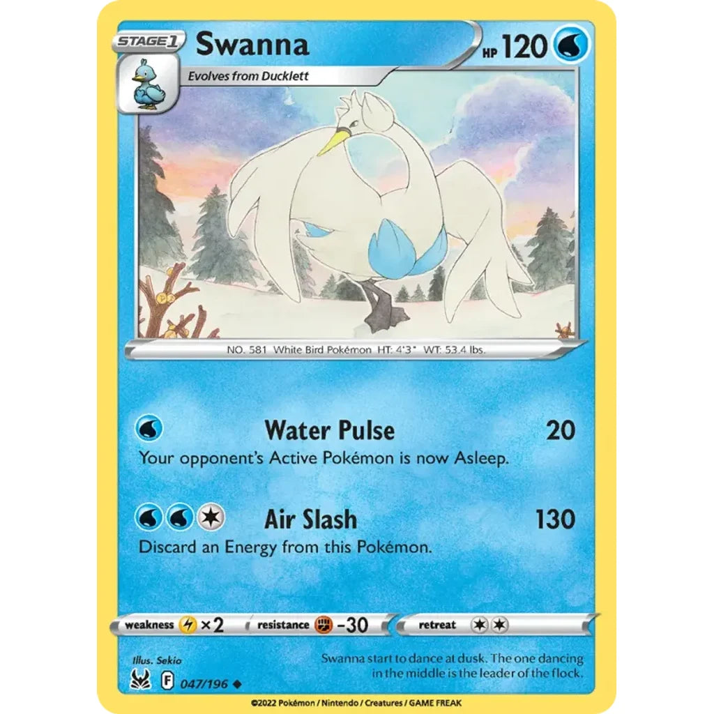 Swanna 047/196 Uncommon Lost Origin Pokemon Near Mint (NM) przód
