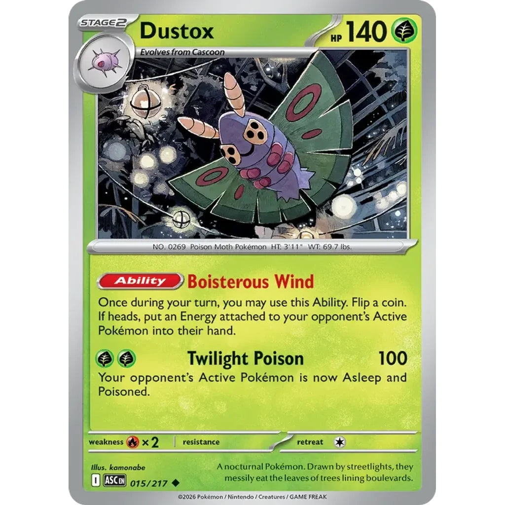 Dustox 015/217 Uncommon ME: Ascended Heroes Pokemon Near Mint (NM) przód