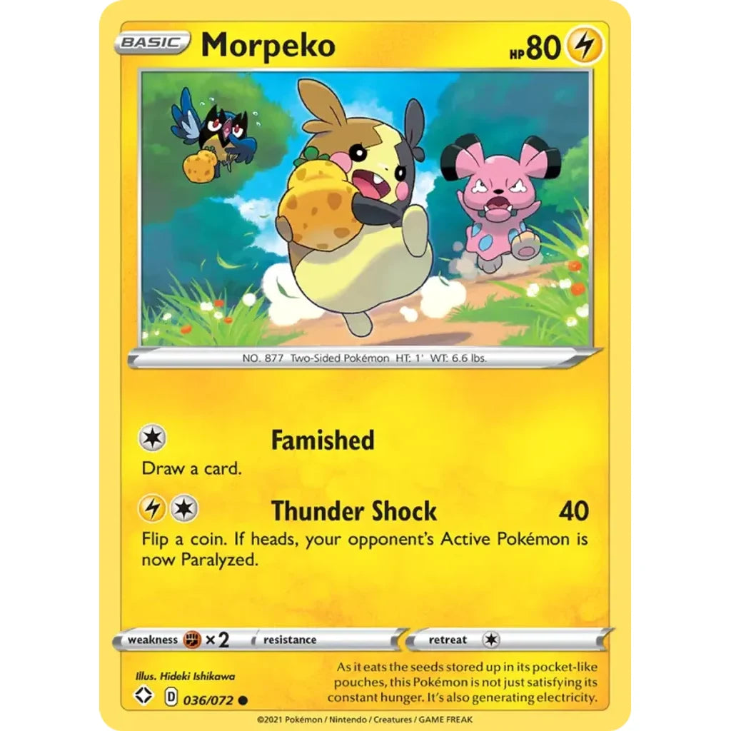 Morpeko 036/072 Common Shining Fates Pokemon Reverse Holo Lightly Played (LP) przód