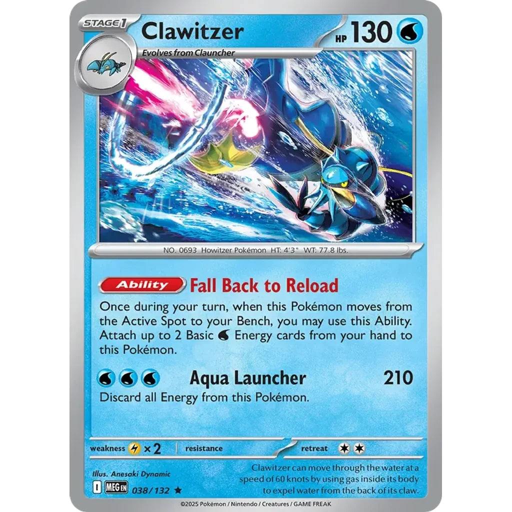 Clawitzer 038/132 Rare Mega Evolution Pokemon Holo Near Mint (NM) przód