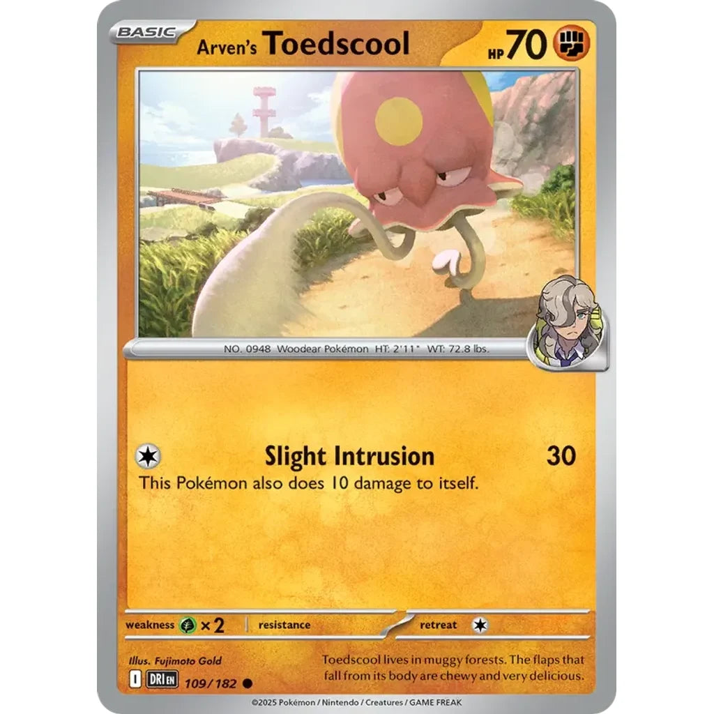 Arven's Toedscool 109/182 Common Destined Rivals Pokemon Lightly Played (LP) przód